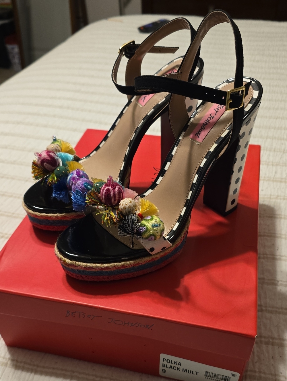 Betsey Johnson Black Multicolor Embellished Platform Heels